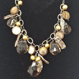 Cultured pearl & Smoky Quartz OOAK Necklace14KG  chain 18"